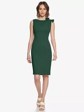 green emerald velvet dress Calvin Klein Womens Jewel Neck Knee Length Midi Dress Green 2 at Amazon  Women's Clothing store